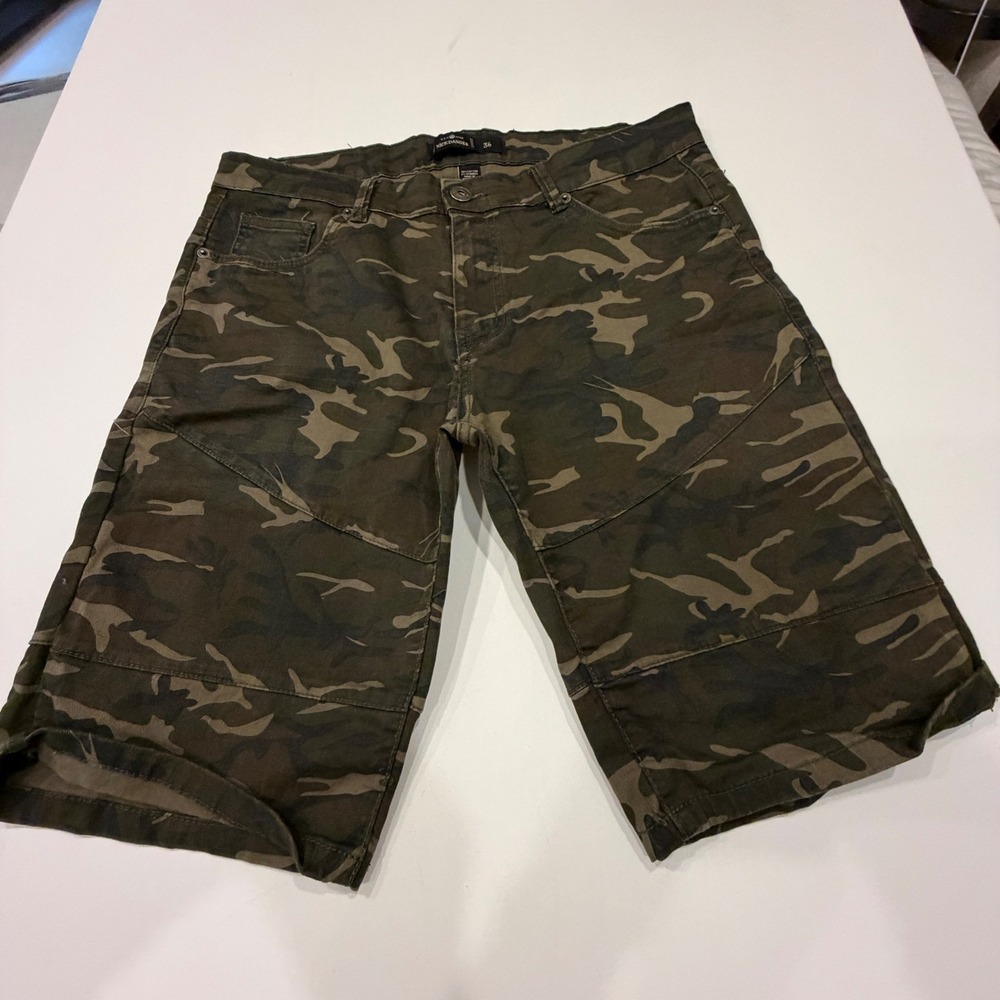 Nick Danger Men's 36 Camo Longline Shorts Woodland Grunge Skate Utility Y2K